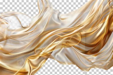 Elegant Golden Silk Fabric Flowing On Transparent Background Premium