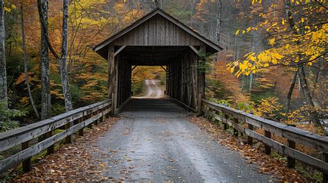 Wooden Covered Bridge Background Crossing Covered Old Background