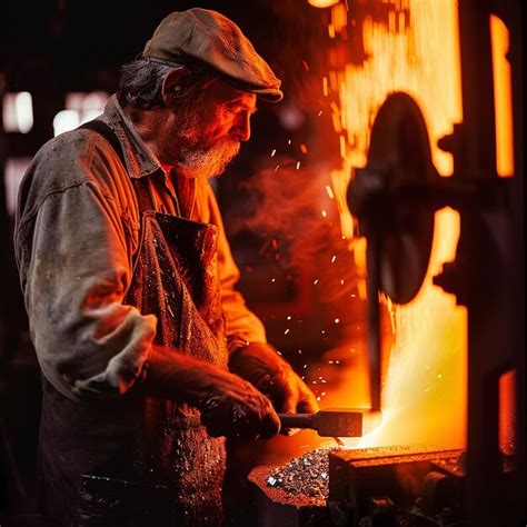 closeup  blacksmith forging metal bathed  firequot premium ai