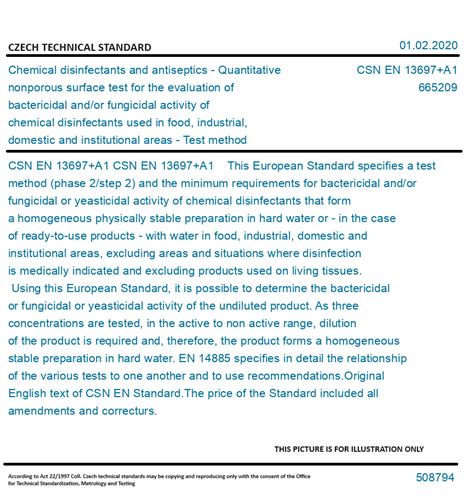 CSN EN 13697 A1 Chemical Disinfectants And Antiseptics Quantitative