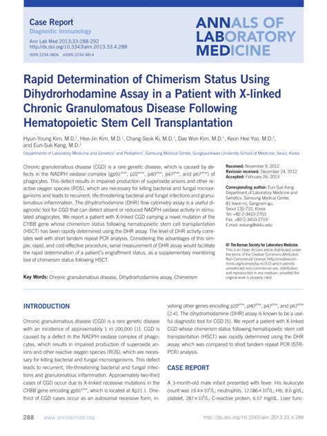 Pdf Rapid Determination Of Chimerism Status Using Dihydrorhodamine