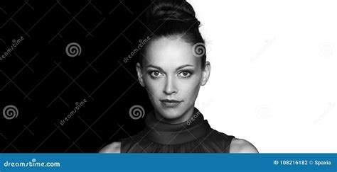 Black And White Fashion Portrait Of Beautiful Woman Stock Photo Image