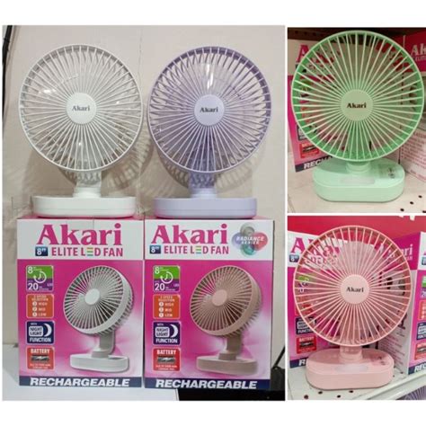 Akari 8” Rechargeable Fan With Led Night Light Arf 8008 Gray White