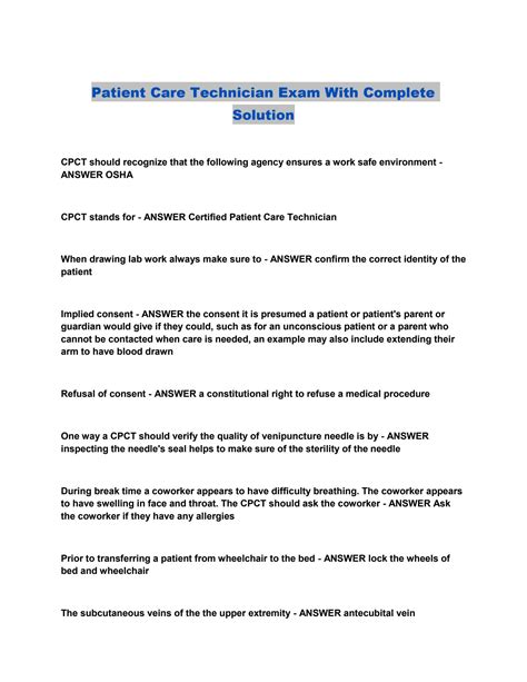 SOLUTION: Patient care technician exam with complete solution - Studypool