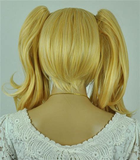 Blonde Wavy Medium Pigtail Ponytail Women Cosplay Party Anime Hair Wig