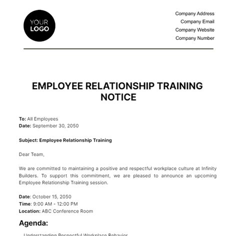 Free Employee Relationship Training Notice Hr Template Edit Online