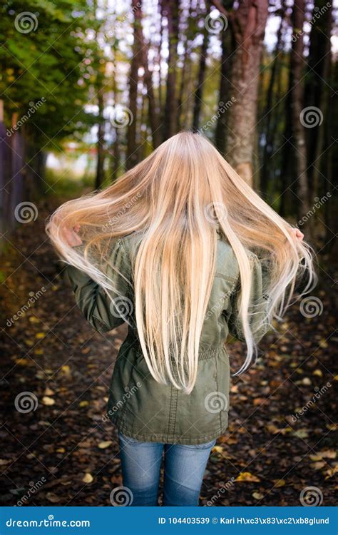 Girl From Behind Outside Waiving Her Long Blonde Hair Stock Image Image Of Long Hair