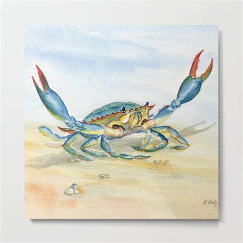 Colorful Blue Crab 2 Metal Print By Melly Terpening Crab Painting