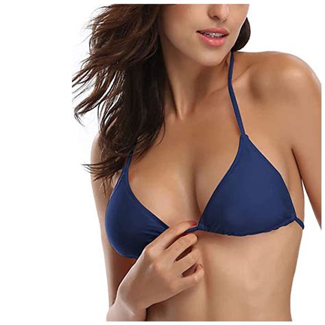 Ovticza Women Bikini Top Halter V Neck Wrap Front Swimsuit Top Solid Slim Fit Swim Bathing Suit