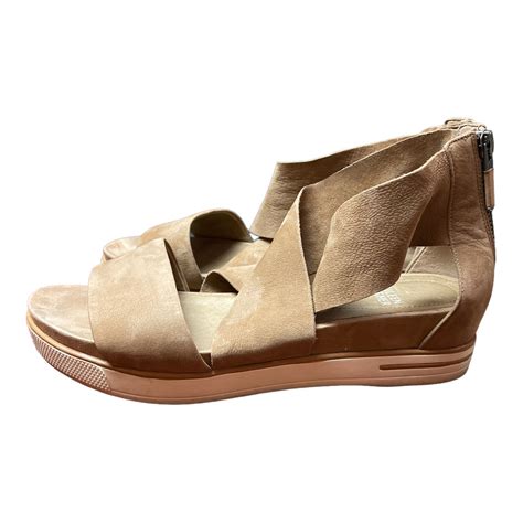 Eileen Fisher Tan Leather Platform Sandals Womens Si Gem