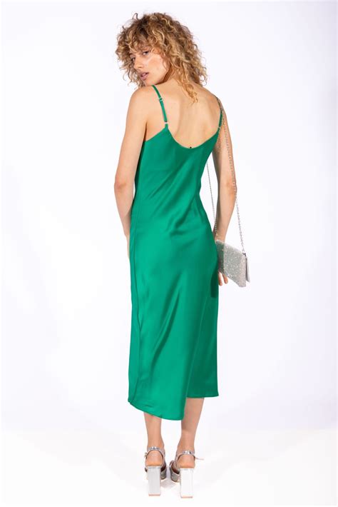 Vestido satén liso Verde Tits