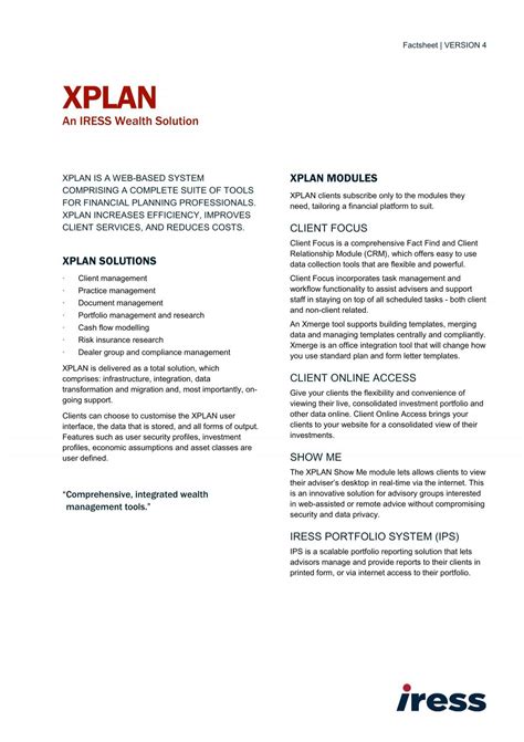 Xplan Factsheet Iress New Zealand