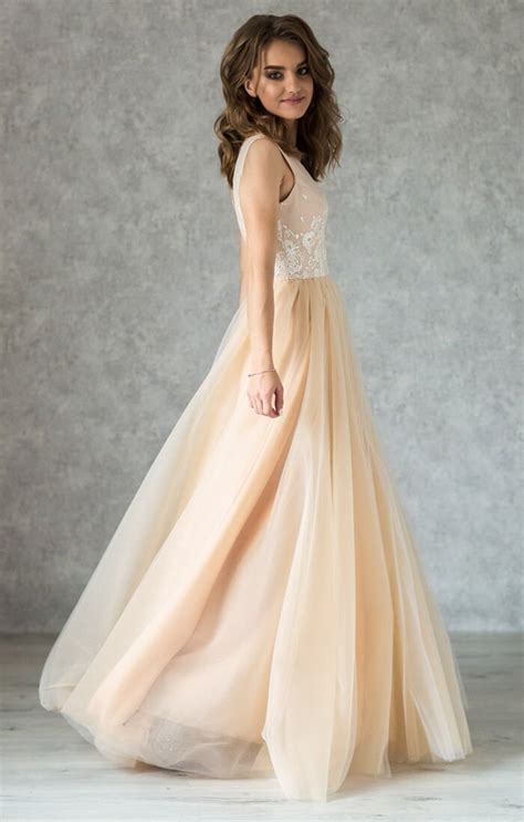 Bohemian Wedding Dress With Open Back Nude Color Lining Etsy