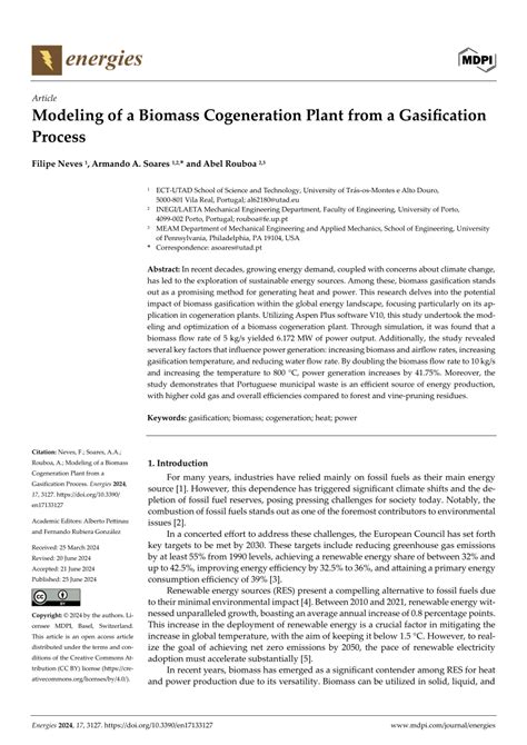 Pdf Modeling Of A Biomass Cogeneration Plant From A Gasification Process