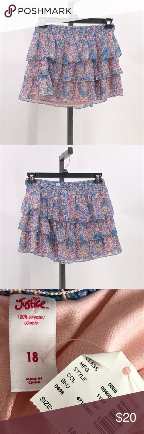 Justice Tiered Ruffle Floral Print Skort Skirt 18 Skort Skirts