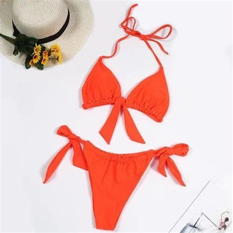 Split Swimsuit Women Multicolor Bikini Halter Neck Tie Big Breasts Bikini Set For Women Hot