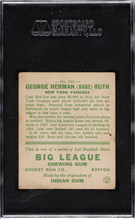 1933 R319 Goudey 144 Babe Ruth SGC VG EX 4 REA Archive