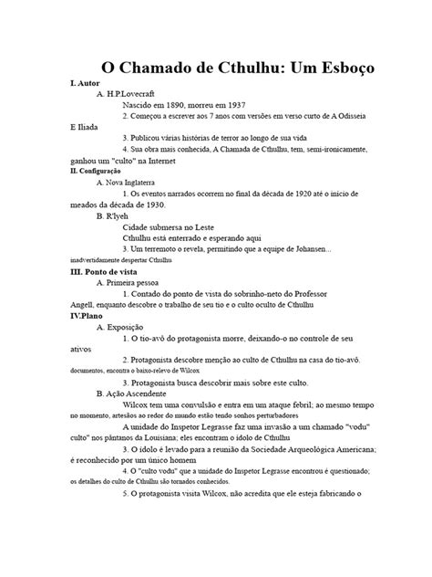 O Chamado De Cthulhu Pdf Completo - O Chamado de Cthulhu: um Esboço Básico | PDF | Mito de Cthulhu | H.P ...