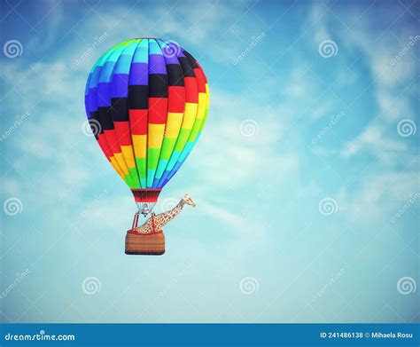 Giraffe In A Hot Air Balloon Stock Illustration Illustration Of Clouds Discover 241486138