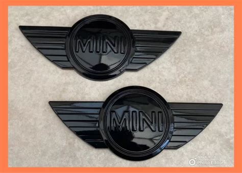 2PCS GLOSSY BLACK Mini Cooper Badge Logo Front Bonnet Hood Metal