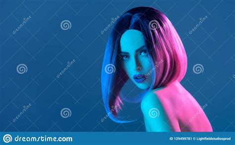 Beautiful Charming Nude Woman In Pink Wig Stock Image Image Of Sensual Pretty
