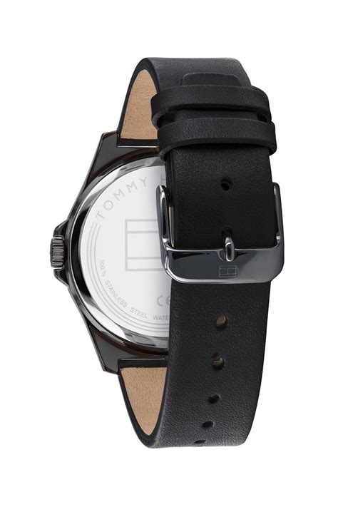 Tommy Hilfiger, Часовник с кожена каишка, Черен - eMAG.bg