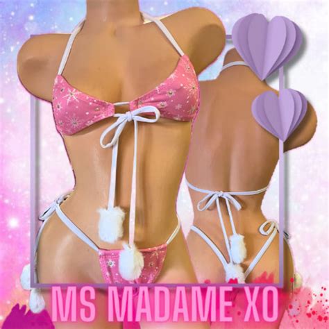 Pink Poms Snowflake Bikini Christmas Bikini Stripper Clothes Stripper Dance Wear Dance Wear