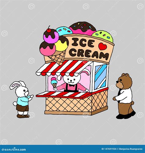 Ice Cream Shop Vector Illustration Design Hand Drawing Art Cute Animal