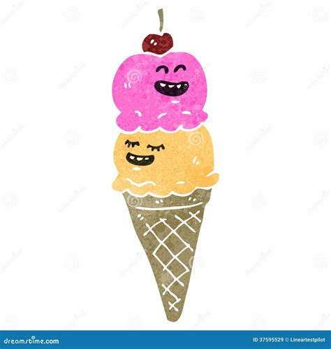 Cone De Gelado Retro Dos Desenhos Animados Ilustração do Vetor