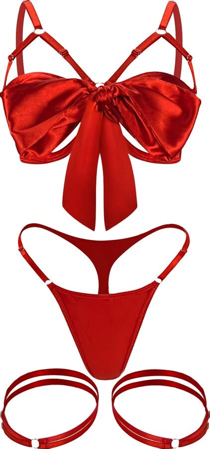 Popiv Valentines Lingerie For Women Sexy Satin Ribbon Bra And Panty Sets 3 Piece ShopStyle
