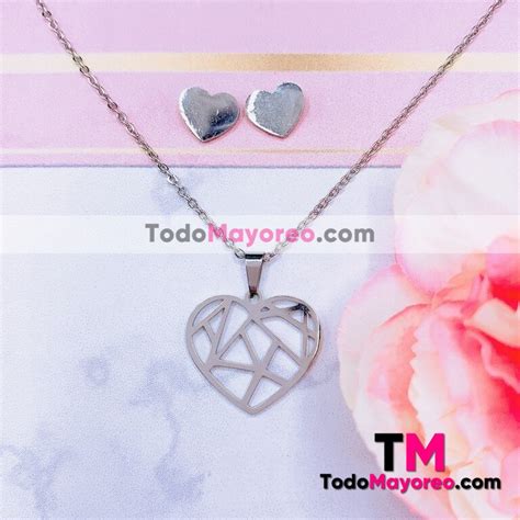 Set de collar y aretes Corazón Silver Origami acero inoxidable plata a