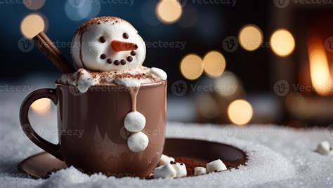 Hot Chocolate With Melted Marshmallow Snowman 46939831 Stock Photo At