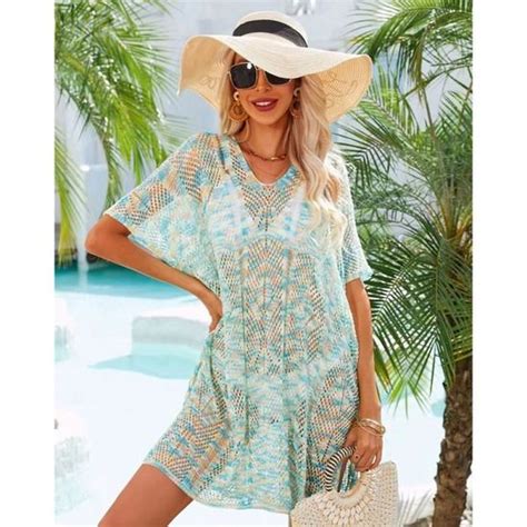 Robe De Plage pour Femme Été Tricoté Ajouré Bikini Cache Maillots Plage Maillot De Bain Cover Up
