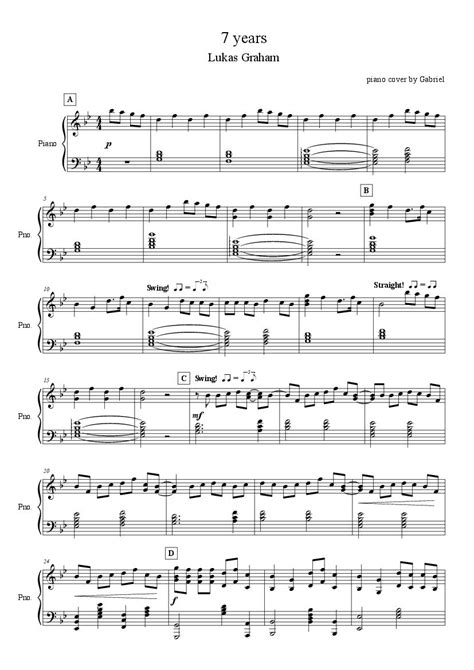 7 Years Lukas Graham Piano Cover Sheet Gabriel Piano