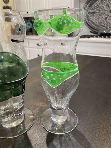 Set Of 2 Novelty Body Shaped Green Polka Dot Bikini Hand Painted Beer