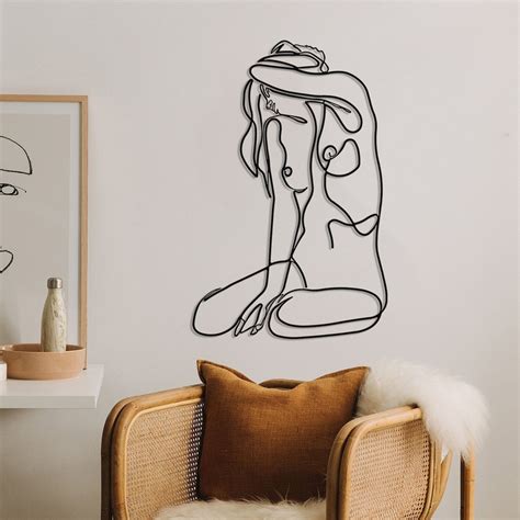 Minimalist Nude Woman Line Art Home Wall Art Metal Wall Etsy