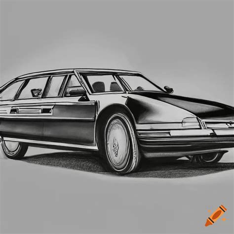 Citroen Cx 1986 Side View Pencil Drawing In Black And White