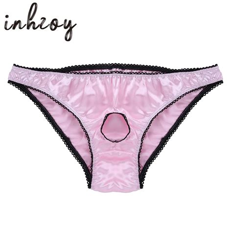 Men Crotchless Erotic Lingerie Open Penis Hole Soft Satin Low Rise Bikini Briefs Hot Sexy Sissy