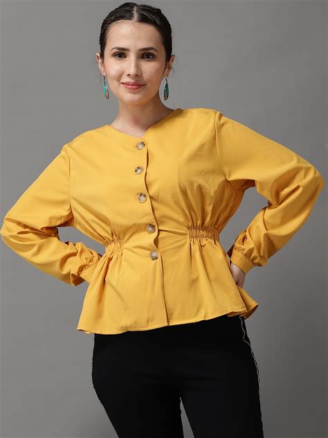 Buy Showoff Mustard Yellow Cinched Waist Top Tops For Women 19885880