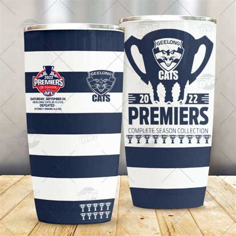 Afl Geelong Cats Premiers 2022 White Blue Tumbler