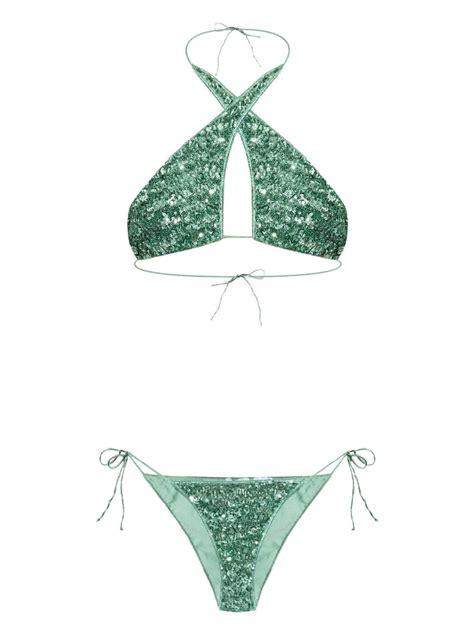 Oséree sequin embellished Halterneck Bikini Green FARFETCH UK