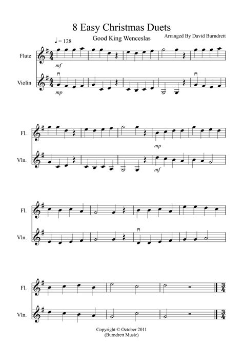 Easy Christmas Duets For Flute And Violin Arr David Burndrett By