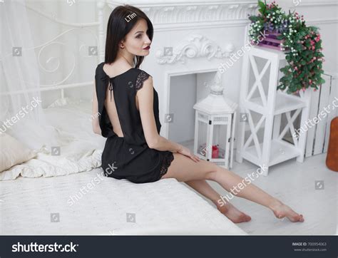 Sensual Lavish Brunette White Skin Beauty Stock Photo