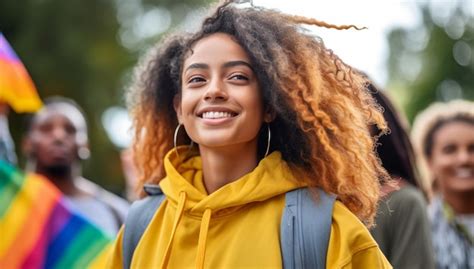 Multid O Levantando E Segurando Bandeiras De Arco Ris Durante O Orgulho Gay Gays Multirraciais
