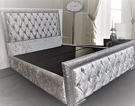 Mm08enn Glitter Crushed Velvet Fabric Upholstered ATN Diamante Bed