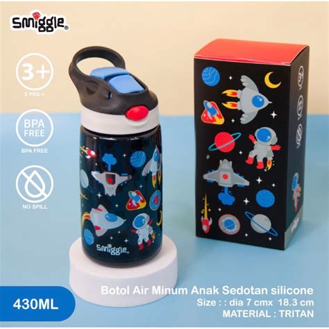 Jual Smiggle Junior Botol Air Minum Sedotan Silicone 430ml Bpa Free