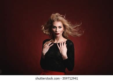 Portrait Sexy Blonde Red Lipstick Stock Photo Shutterstock