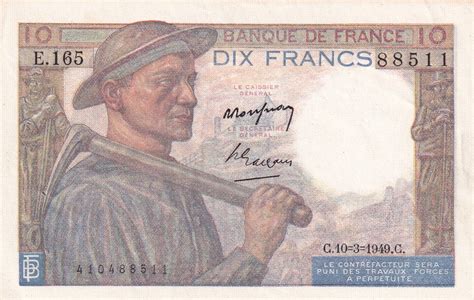 Billet France 10 Francs Mineur 10 03 1949 Série E 165