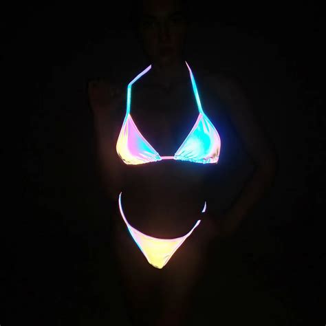 Bikini Reflectante De Color Arco Ris Para Mujer Traje De Ba O Sexy Con Tirantes Divididos