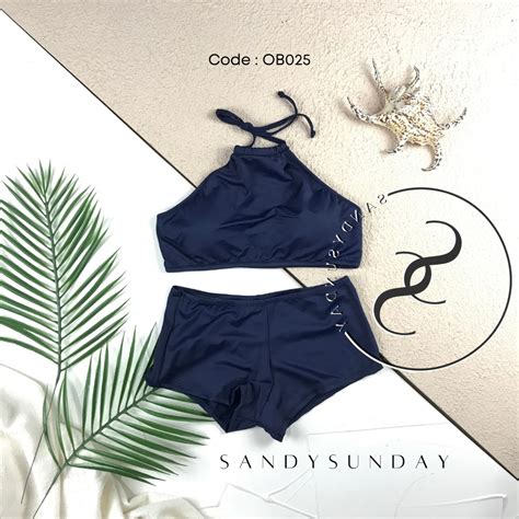 Jual Cora Bikini Boxer High Neck Croptop Bikini Set Boxer Bikini Pantai Wanita Motif Polos